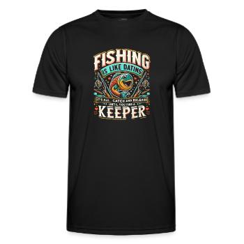 Angeln ist wie Dating, es geht nur um Fangen und Freilassen - Männer Funktions-T-Shirt - Schwarz - Vorne - AI Model Male 178 dark (178cm)