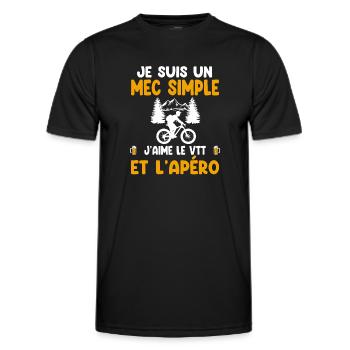Mec simple VTT apéro cycliste humour - T-shirt sport Homme - noir - Devant - AI Model Male 178 dark (178cm)