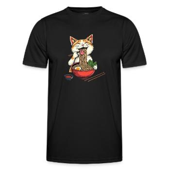 Katze Und Ramen, Digitale Kunst Katze - Männer Funktions-T-Shirt - Schwarz - Vorne - AI Model Male 178 dark (178cm)