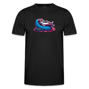 Katze & Musik, Bunte Digitale Kunst Katze - Männer Funktions-T-Shirt - Schwarz - Vorne - AI Model Male 178 dark (178cm)