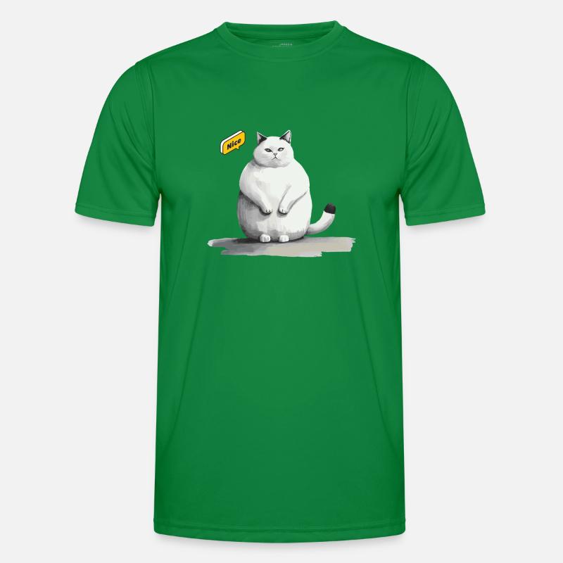 cute white fat cat with speech bubble Men's Functional T-Shirt