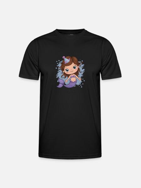 Geburtstag Mädchen Meerjungfrau - Männer Funktions-T-Shirt - Schwarz