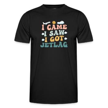 Ich kam, ich sah, ich bekam Jetlag, Reisehumor - Männer Funktions-T-Shirt - Schwarz - Vorne - AI Model Male 178 dark (178cm)