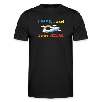 Ich kam, ich sah, ich bekam Jetlag, Reisehumor - Männer Funktions-T-Shirt - Schwarz - Vorne - AI Model Male 178 dark (178cm)