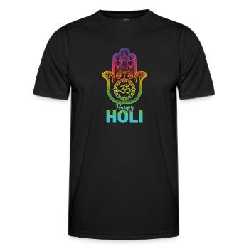 Holi Festival: Happy Holi Hamsa Hand Design - Männer Funktions-T-Shirt - Schwarz - Vorne - AI Model Male 178 dark (178cm)