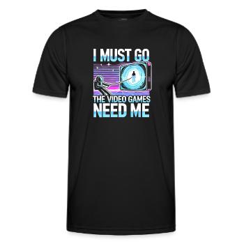 Ich muss gehen Die Videospiele brauchen mich - Männer Funktions-T-Shirt - Schwarz - Vorne - AI Model Male 178 dark (178cm)