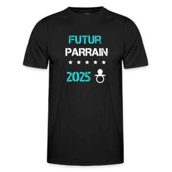 tétine Futur parrain 2025 annonce grossesse - T-shirt sport Homme - noir - Devant - AI Model Male 178 dark (178cm)