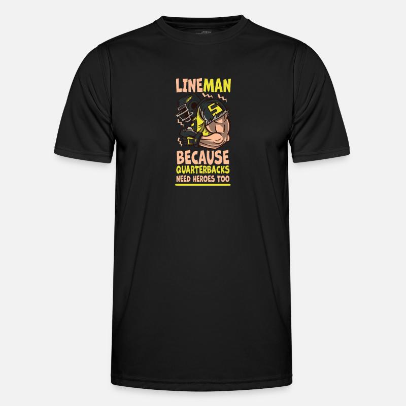 Lineman, weil Quarterbacks Helden brauchen - Männer Funktions-T-Shirt - Schwarz