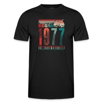Geburtstag 1977 Jahrgang August Retro Geschenk - Männer Funktions-T-Shirt - Schwarz - Vorne - AI Model Male 178 dark (178cm)