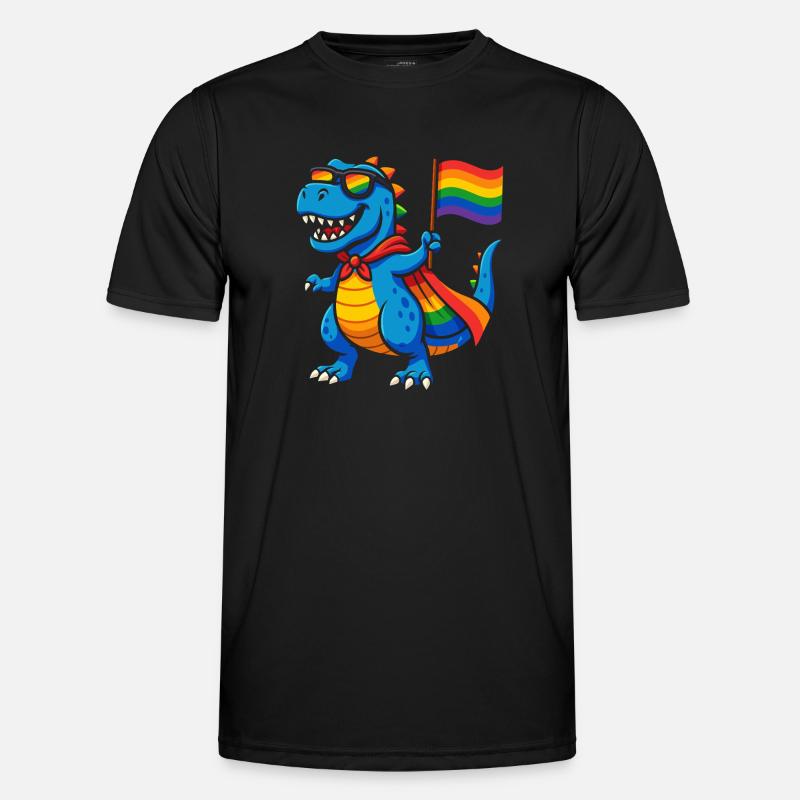 Pride Dino mit Regenbogen Cape - Männer Funktions-T-Shirt - Schwarz
