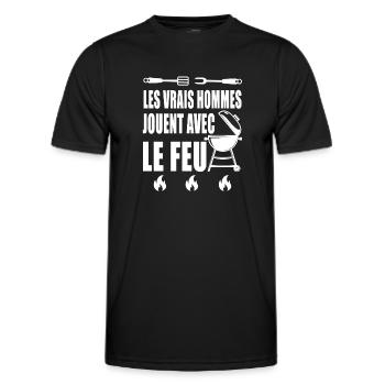 barbecue humour bbq vrais hommes jouent feu drôle - T-shirt sport Homme - noir - Devant - AI Model Male 178 dark (178cm)