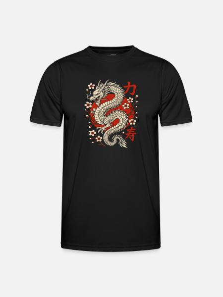 Chinese Dragon & Cherry Blossoms - Men's Functional T-Shirt - black