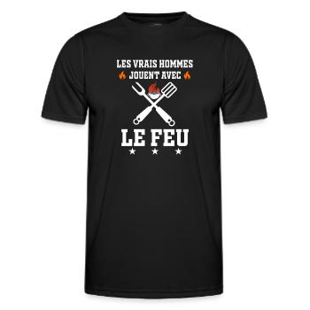 barbecue humour vrais hommes jouent avec le feu - T-shirt sport Homme - noir - Devant - AI Model Male 178 dark (178cm)