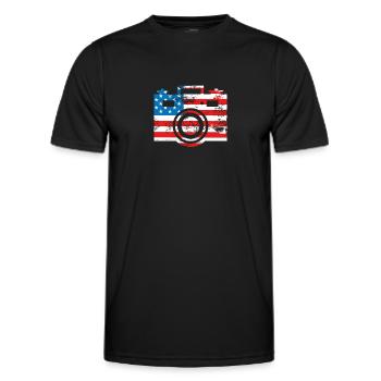 Kamera Usa-flagge - Männer Funktions-T-Shirt - Schwarz - Vorne - AI Model Male 178 dark (178cm)