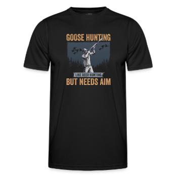 Chasse à l’oie comme la chasse au cerf mais a besoin d’objectif - T-shirt sport Homme - noir - Devant - AI Model Male 178 dark (178cm)