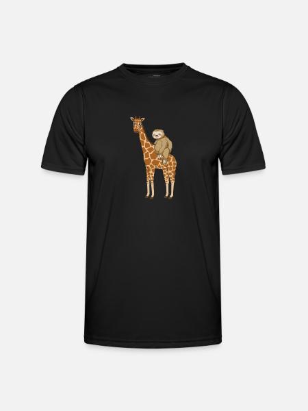 Sloth sits on giraffe - Men's Functional T-Shirt - black