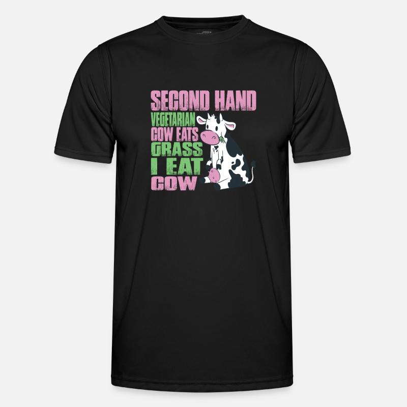 Second Hand Vegetarian, Cow Eats Grass, I Eat Cow Men's Functional T-Shirt