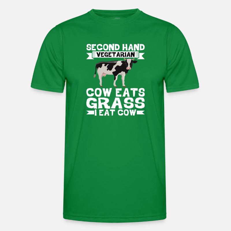 Second Hand Vegetarian, Cow Eats Grass, I Eat Cow2 Men's Functional T-Shirt