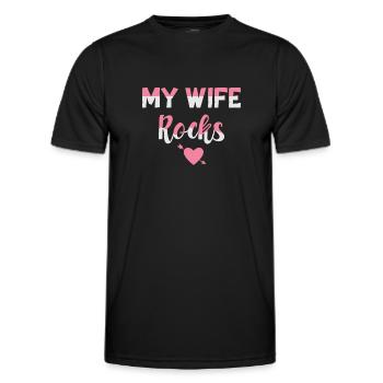 My wife shreds My wife rocks - Men's Functional T-Shirt - black - Front - AI Model Male 178 dark (178cm)