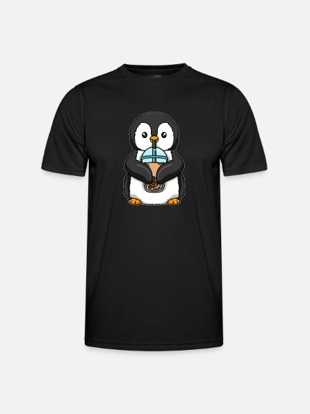 Kawaii Bubble Tea Pinguin - Männer Funktions-T-Shirt - Schwarz
