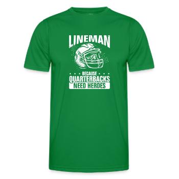 Lineman Because Quaterbacks Need Heroes - Men's Functional T-Shirt - kelly green - Front - AI Model Male 178 dark (178cm)
