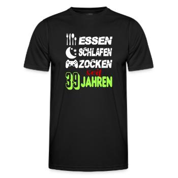 Geburtstag 39 Zocken Spielen Gaming Schlafen - Männer Funktions-T-Shirt - Schwarz - Vorne - AI Model Male 178 dark (178cm)