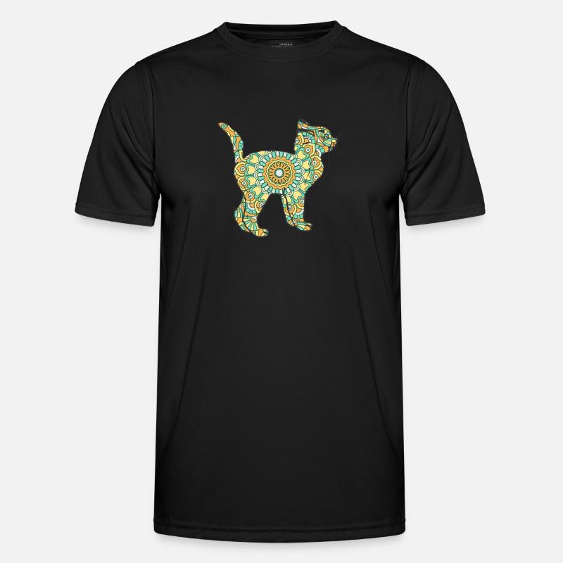 Mandala Cat Geometry Pattern - Men's Functional T-Shirt - black