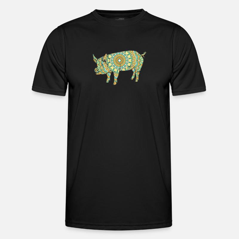 Mandala Pig Geometry Pattern - Men's Functional T-Shirt - black