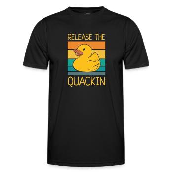 Release The Quackin Rubber Duck Yellow Retro Ducky - Men's Functional T-Shirt - black - Front - AI Model Male 178 dark (178cm)