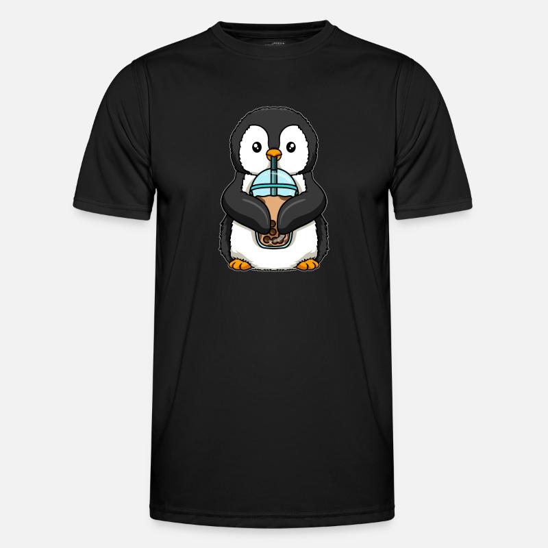 Pinguin trinkt Bubble Tea Männer Funktions-T-Shirt