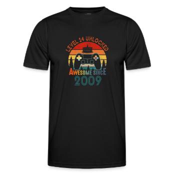 Level 14 Unlocked Awesome Since 2009 Funny Gamer - Men's Functional T-Shirt - black - Front - AI Model Male 178 dark (178cm)