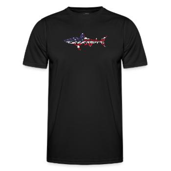 Great White Shark American Flag Shark Fish White S - Männer Funktions-T-Shirt - Schwarz - Vorne - AI Model Male 178 dark (178cm)