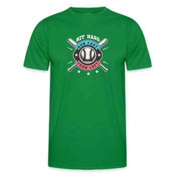 Hit Hard Run Fast Turn Left Baseball - Men's Functional T-Shirt - kelly green - Front - AI Model Male 178 dark (178cm)