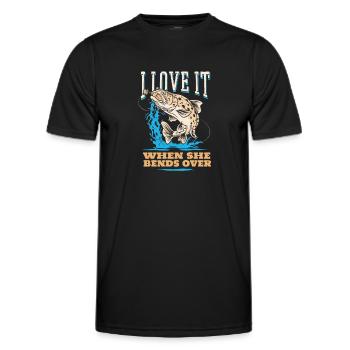 Pêcher J’adore quand elle se penche sur la pêche à la ligne - T-shirt sport Homme - noir - Devant - AI Model Male 178 dark (178cm)