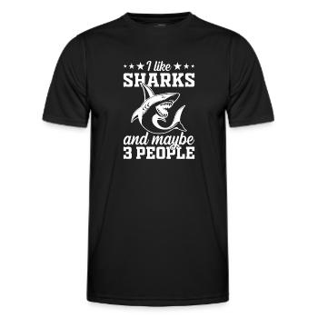 I Like Sharks & Maybe 3 People - Great White Shark - Männer Funktions-T-Shirt - Schwarz - Vorne - AI Model Male 178 dark (178cm)