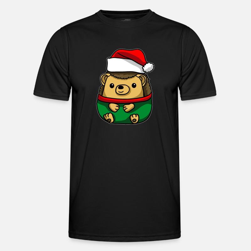 Igel mit Weihnachtsmütze Weihnachtskostüm - Männer Funktions-T-Shirt - Schwarz