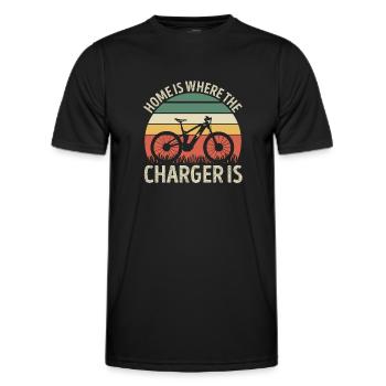 Home is where the Charger is Funny Ebike Sunset - Men's Functional T-Shirt - black - Front - AI Model Male 178 dark (178cm)