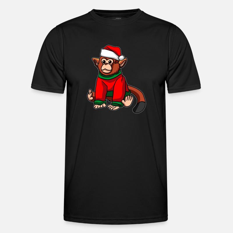 Affe mit Weihnachtsmütze Weihnachtskostüm - Männer Funktions-T-Shirt - Schwarz