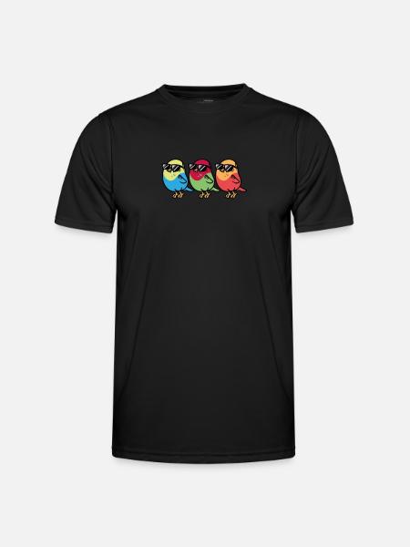 Three birds with sunglasses - Men's Functional T-Shirt - black