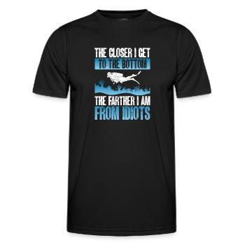 Suivant Je suis loin des idiots - T-shirt sport Homme - noir - Devant - AI Model Male 178 dark (178cm)