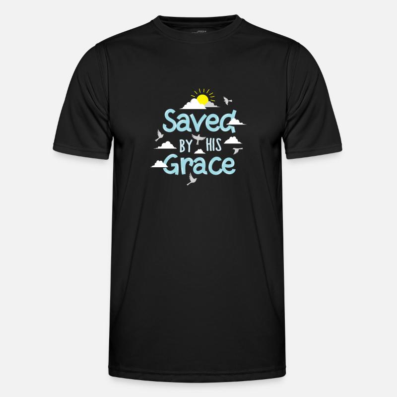 Saved By His Grace - Männer Funktions-T-Shirt - Schwarz