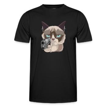 Katze Mit pistole - Männer Funktions-T-Shirt - Schwarz - Vorne - AI Model Male 178 dark (178cm)