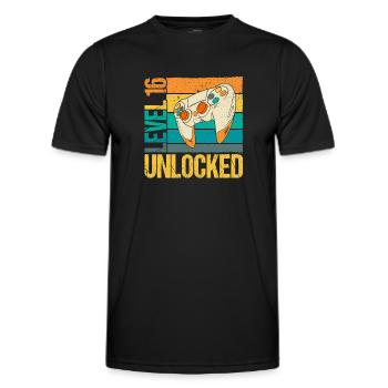 Level 16 Unlocked - Men's Functional T-Shirt - black - Front - AI Model Male 178 dark (178cm)