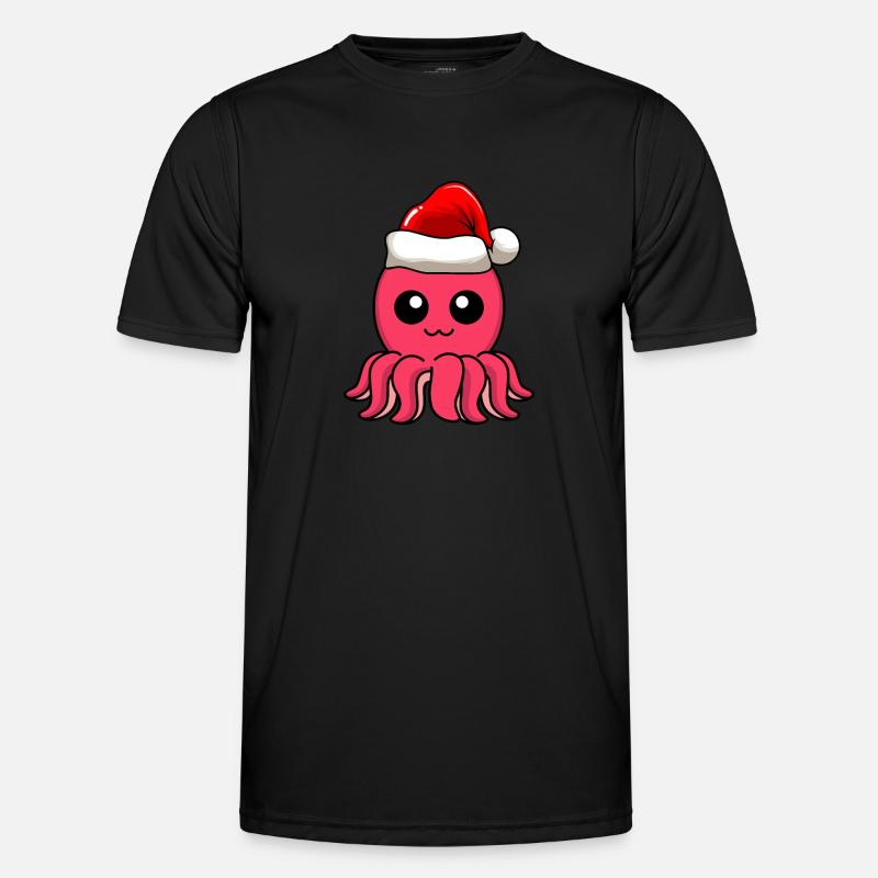 Krake Comic Weihnachten - Männer Funktions-T-Shirt - Schwarz