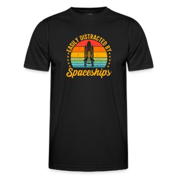 Easily Distracted By Spaceships - Space Ship Rocke - Men's Functional T-Shirt - black - Front - AI Model Male 178 dark (178cm)