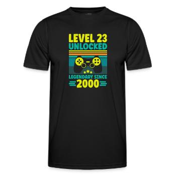 Niveau 23 Débloqué 2000 Gaming 23e anniversaire Gamer - T-shirt sport Homme - noir - Devant - AI Model Male 178 dark (178cm)