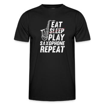 Eat Sleep Play Saxophone Repeat Sax Player Saxopho - Men's Functional T-Shirt - black - Front - AI Model Male 178 dark (178cm)