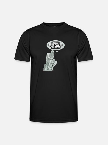 Thinker Statue Pizza Design voor een filosoof - Functioneel T-shirt voor mannen - zwart