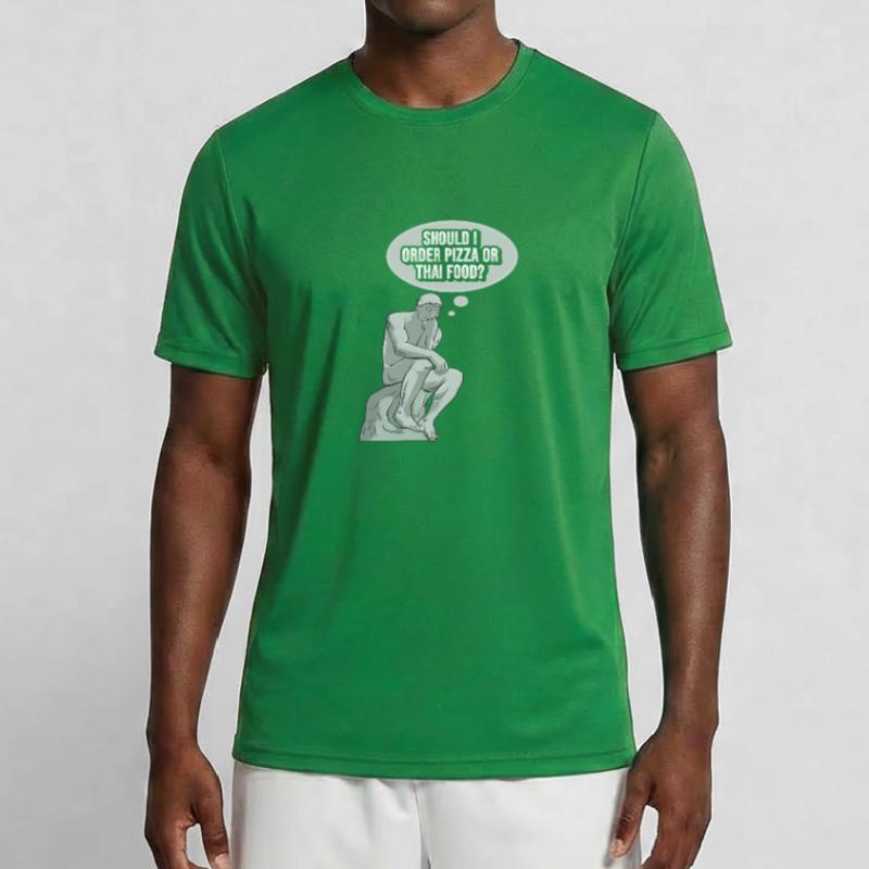 Thinker Statue Pizza Design for a Philosopher Men's Functional T-Shirt