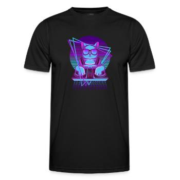 Vaporwave Cat DJ Desk Cat - Men's Functional T-Shirt - black - Front - AI Model Male 178 dark (178cm)
